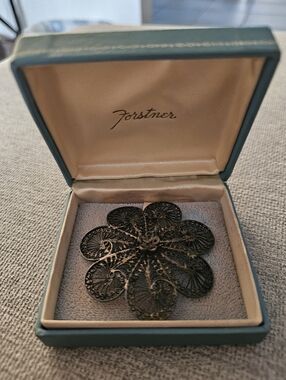 Vintage Forstner Silver Filigree Brooch